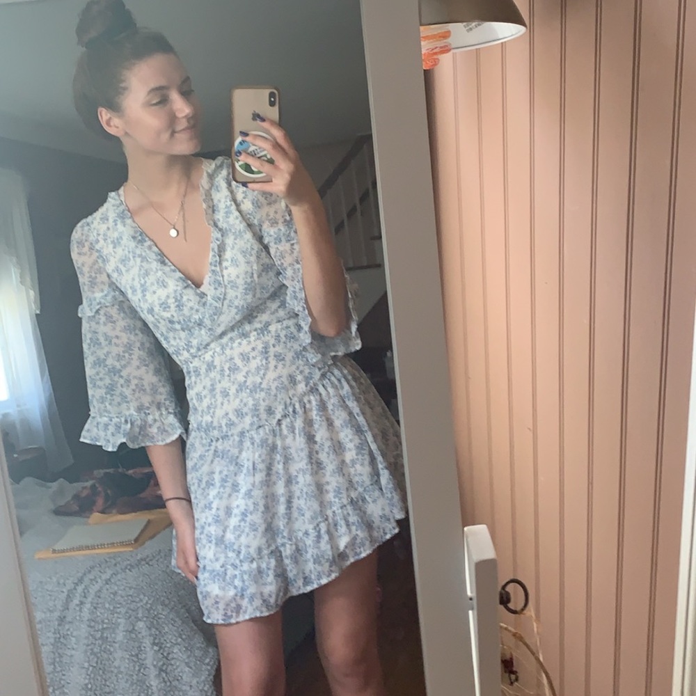 Blue summer flowy short dress